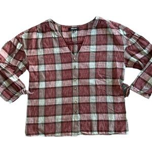 Madewell Plaid V-Neck Button Up